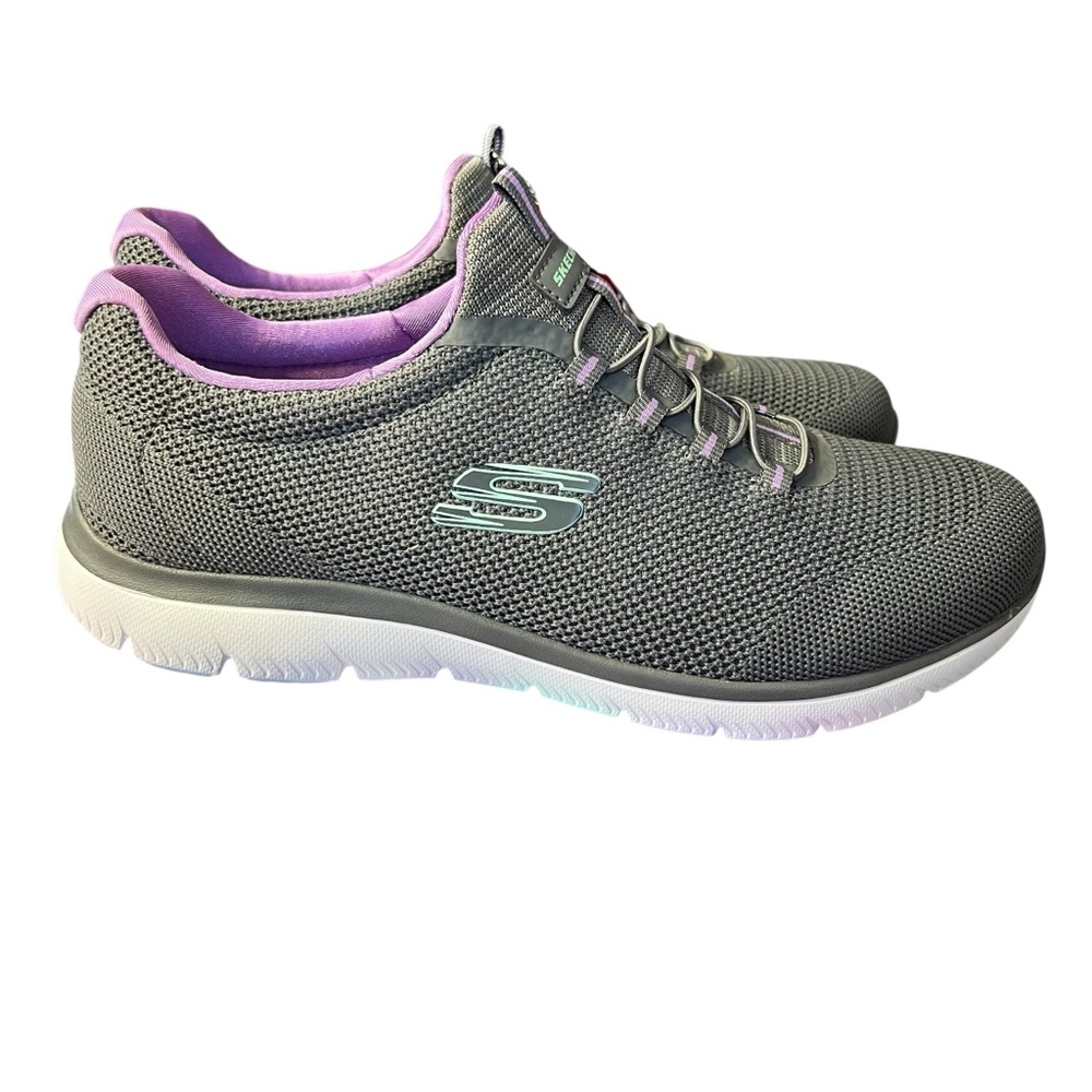 Skechers NIB Women’s Gray and Purple Sneakers Lightweight Athletic Design Sz 10 - Picture 3 of 7